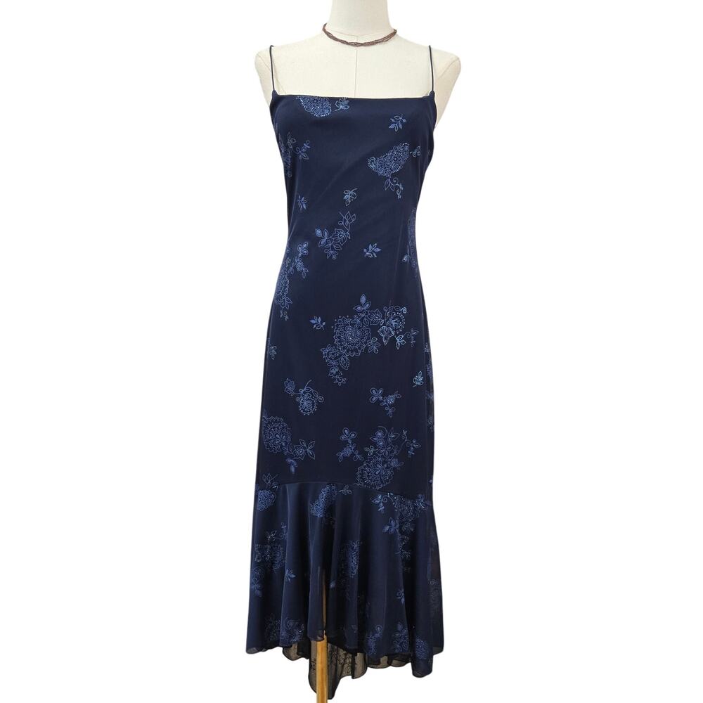 Jodi Kristopher Vtg Y2K Blue Fairy Whimsy Mermaid Sparkly Paisley Hi Low Dress L